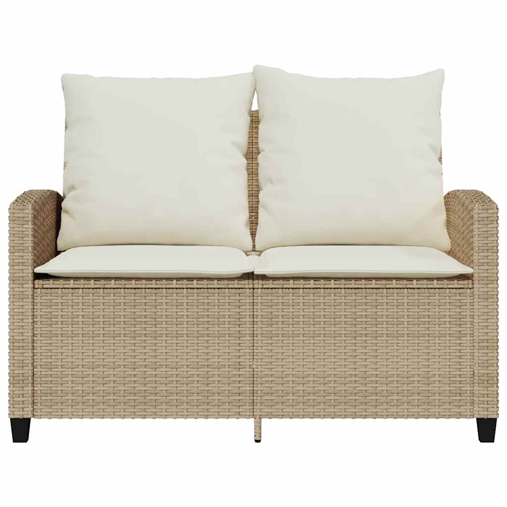 Garden Sofa 2-Seater with Cushions&Table Beige Poly Rattan