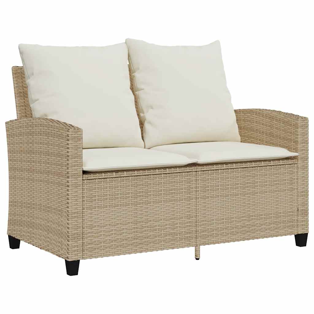Garden Sofa 2-Seater with Cushions&Table Beige Poly Rattan