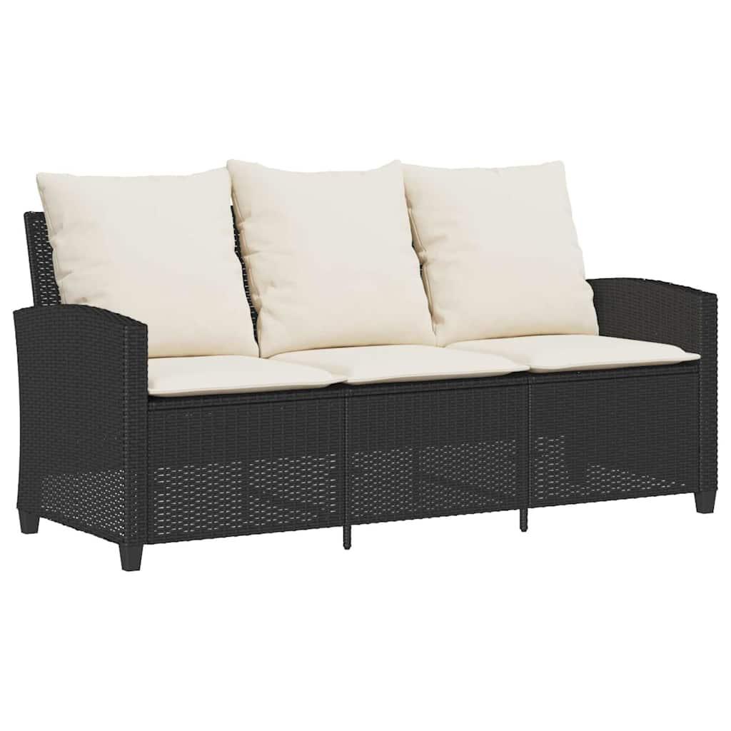 Garden Sofa 3-Seater with Cushions&Table Black Poly Rattan