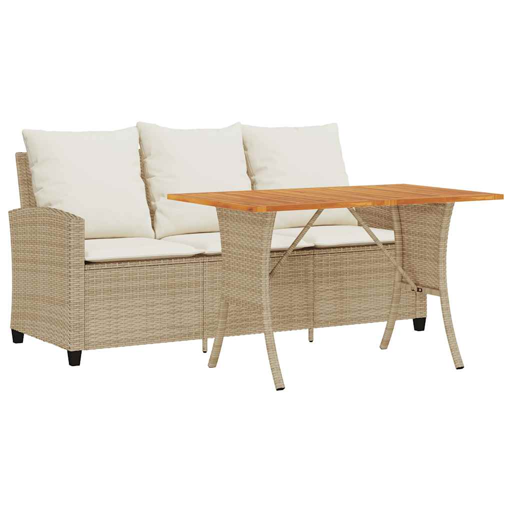 Garden Sofa 3-Seater with Cushions&Table Beige Poly Rattan