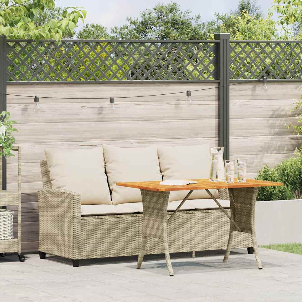 Garden Sofa 3-Seater with Cushions&Table Beige Poly Rattan