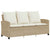 Garden Sofa 3-Seater with Cushions&Table Beige Poly Rattan