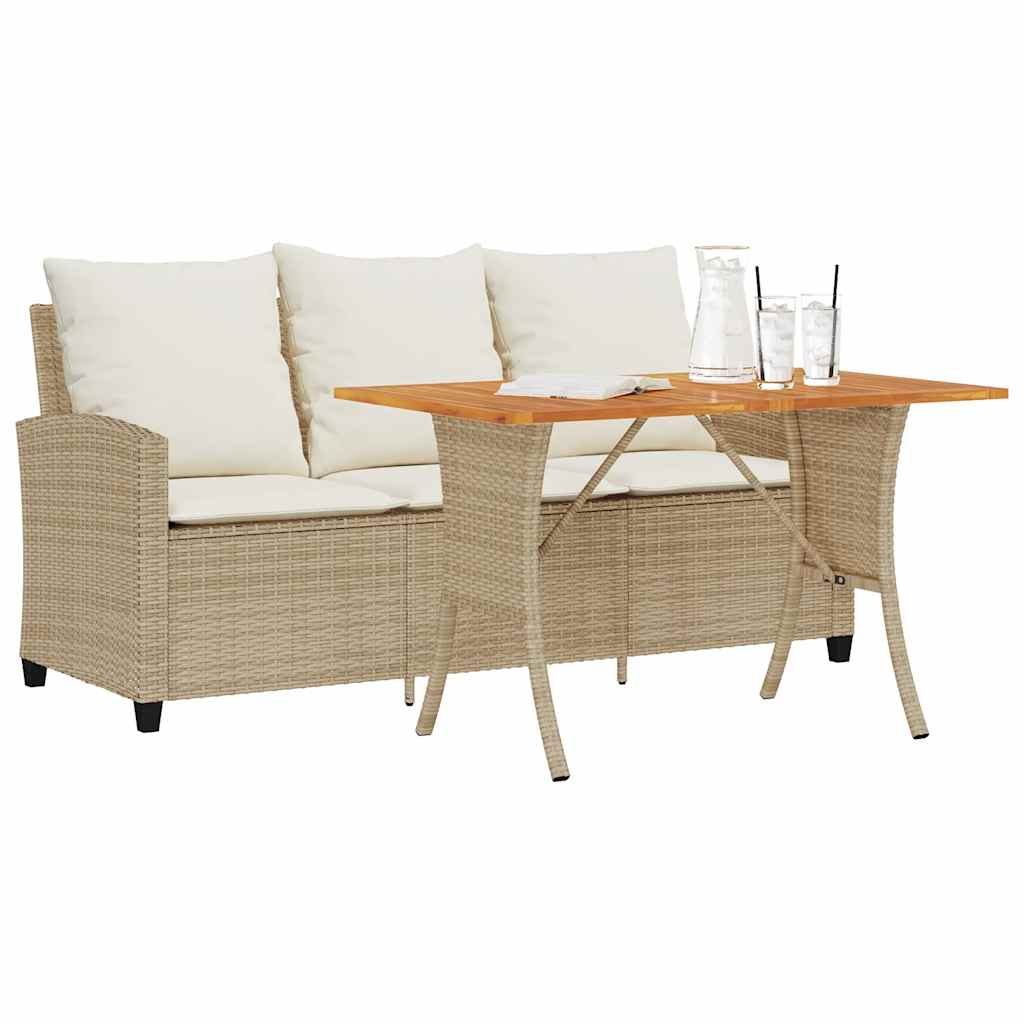 Garden Sofa 3-Seater with Cushions&Table Beige Poly Rattan
