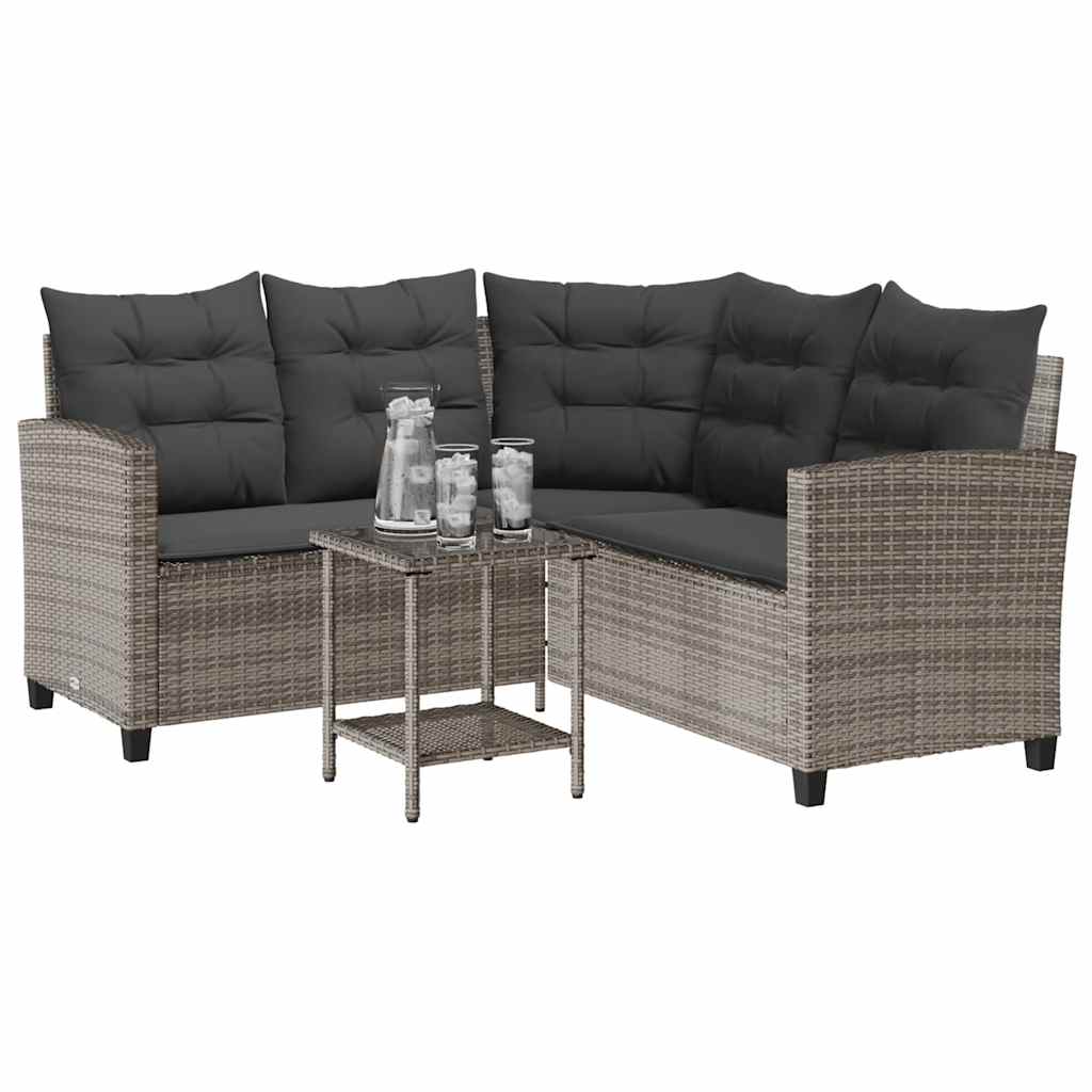 Garden Sofa with Table&Cushions L-shaped Grey Poly Rattan