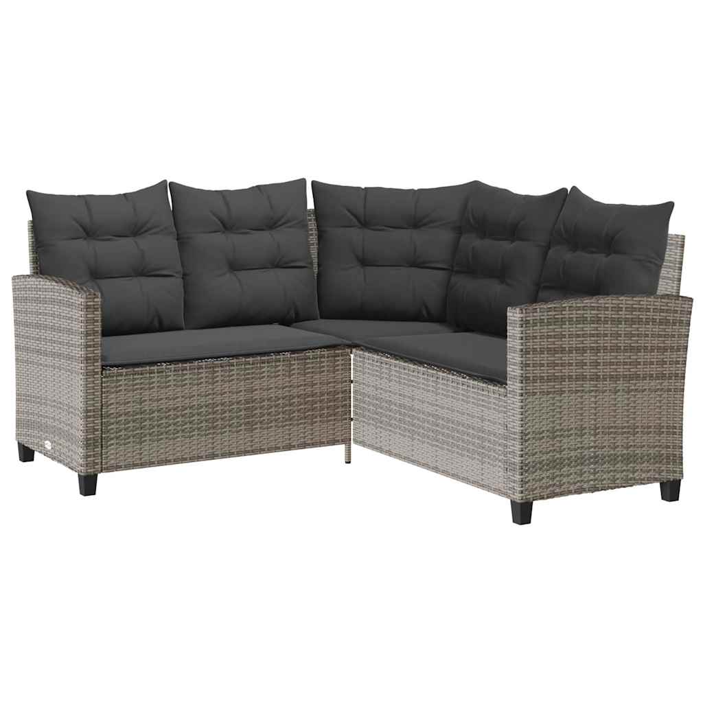Garden Sofa with Table&Cushions L-shaped Grey Poly Rattan