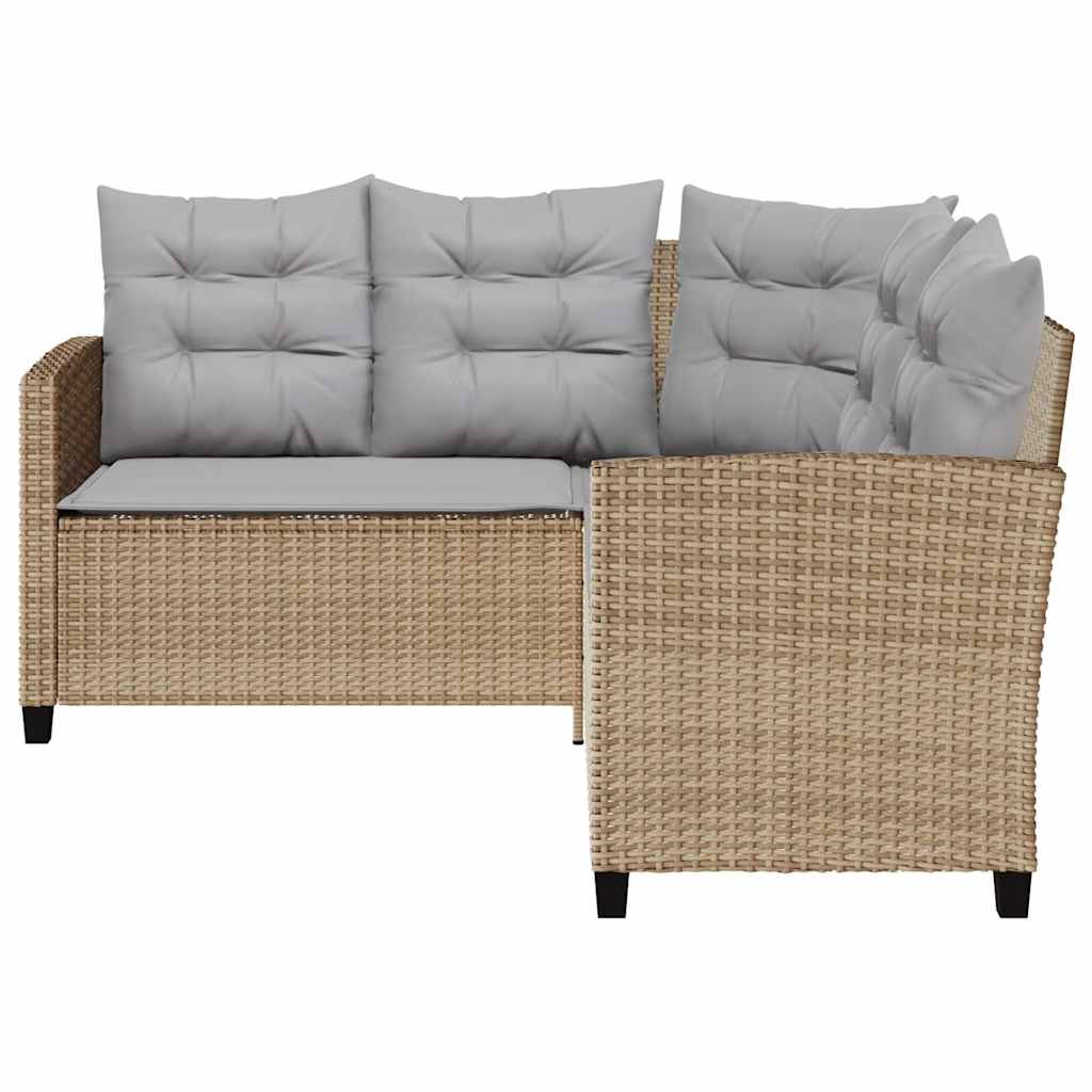 Garden Sofa with Table&Cushions L-shaped Beige Poly Rattan