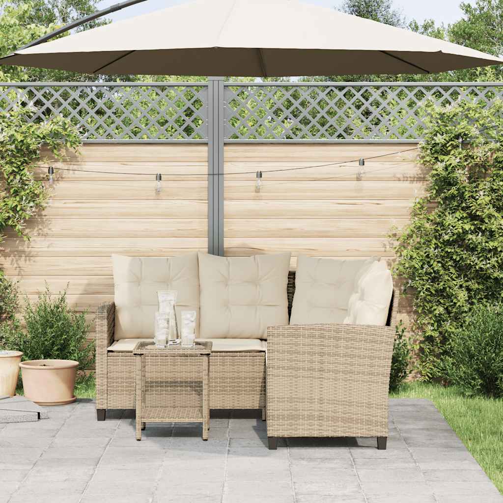 Garden Sofa with Table&Cushions L-shaped Beige Poly Rattan