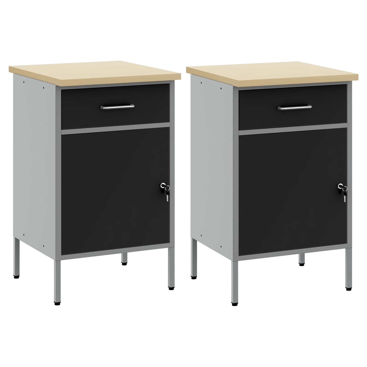 Work Cabinet with Drawer 2 pcs Black and Grey 100 x 55 x 85 cm