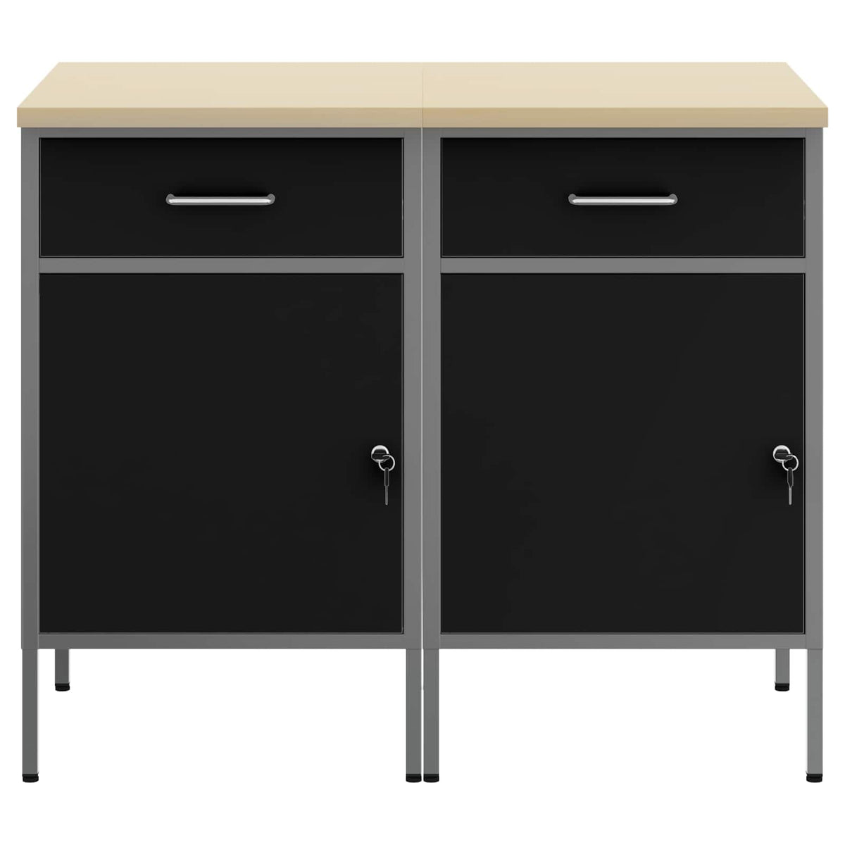 Work Cabinet with Drawer 2 pcs Black and Grey 100 x 55 x 85 cm