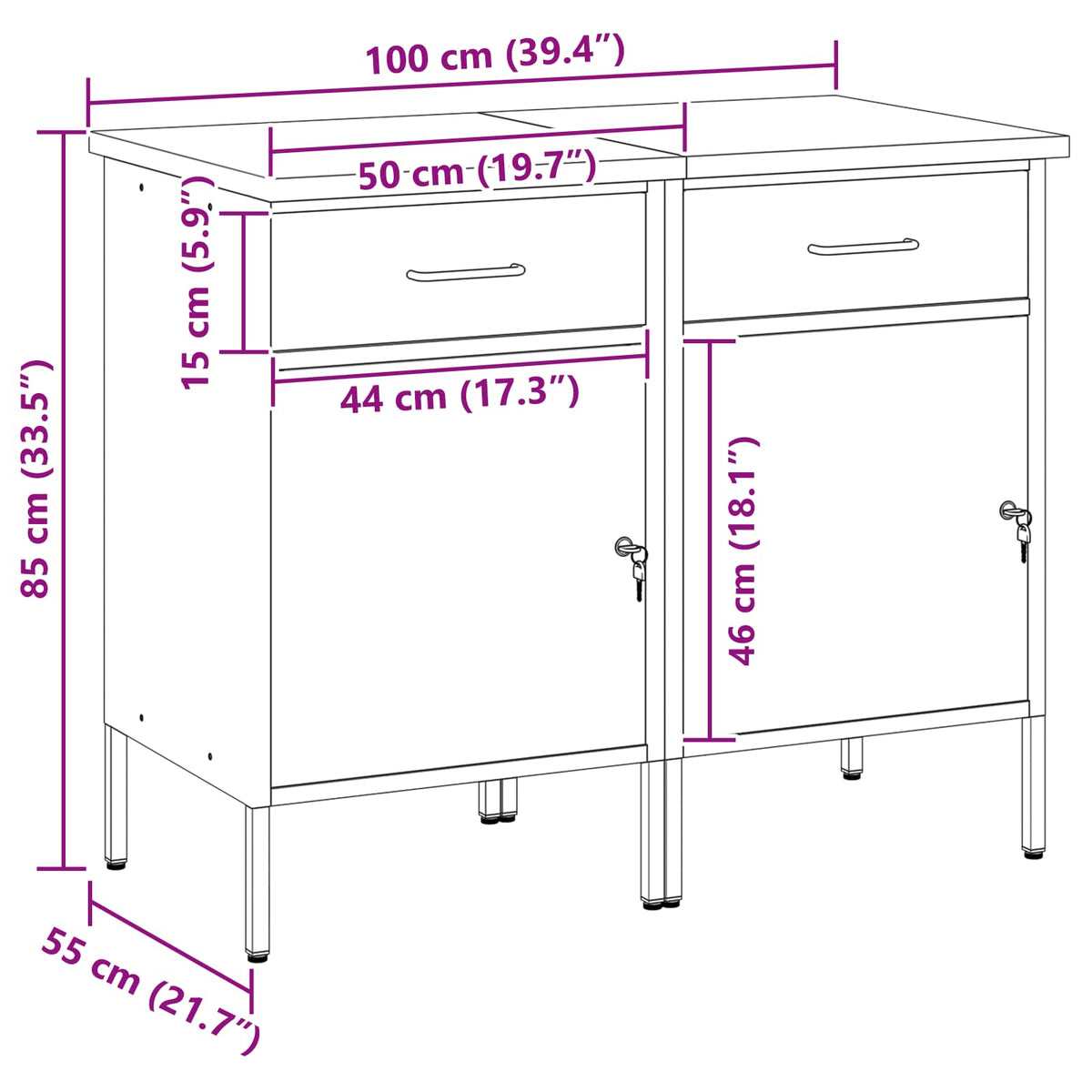 Work Cabinet with Drawer 2 pcs Black and Grey 100 x 55 x 85 cm