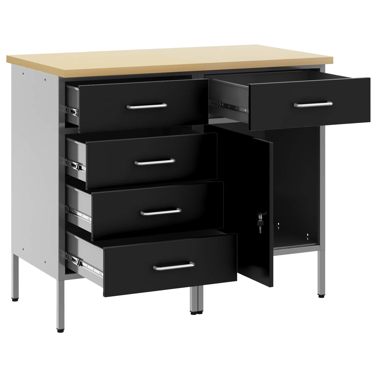 Work Cabinet with Drawer 2 pcs Black and Grey 100 x 55 x 85 cm