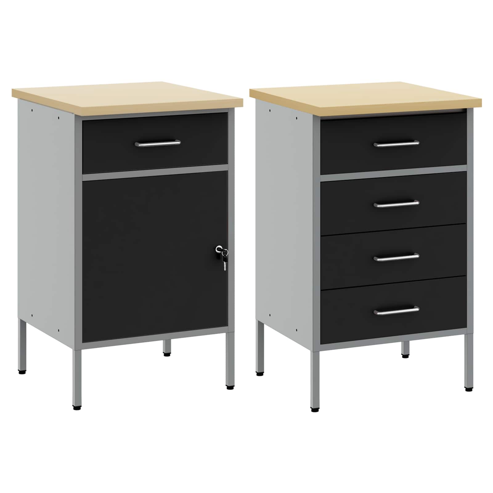 Work Cabinet with Drawer 2 pcs Black and Grey 100 x 55 x 85 cm