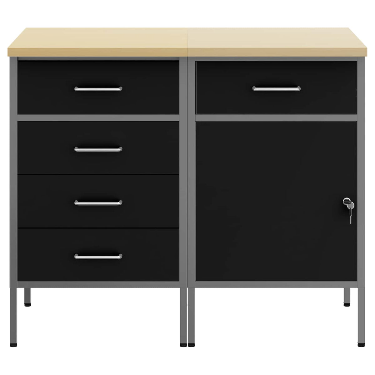 Work Cabinet with Drawer 2 pcs Black and Grey 100 x 55 x 85 cm
