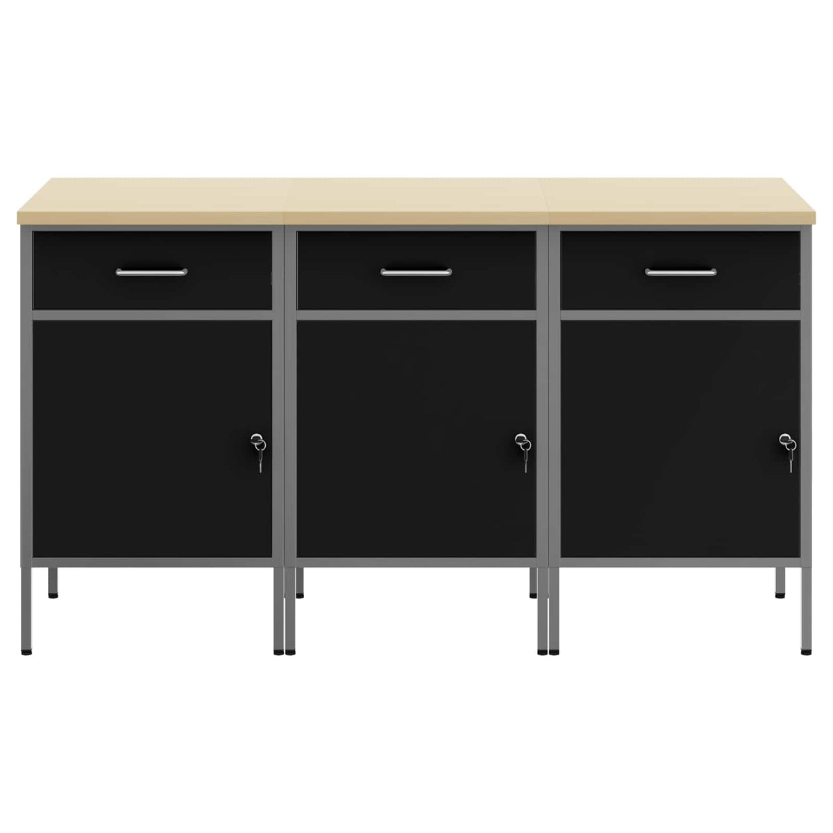 Work Cabinet with Drawer 3 pcs Black and Grey 150 x 55 x 85 cm