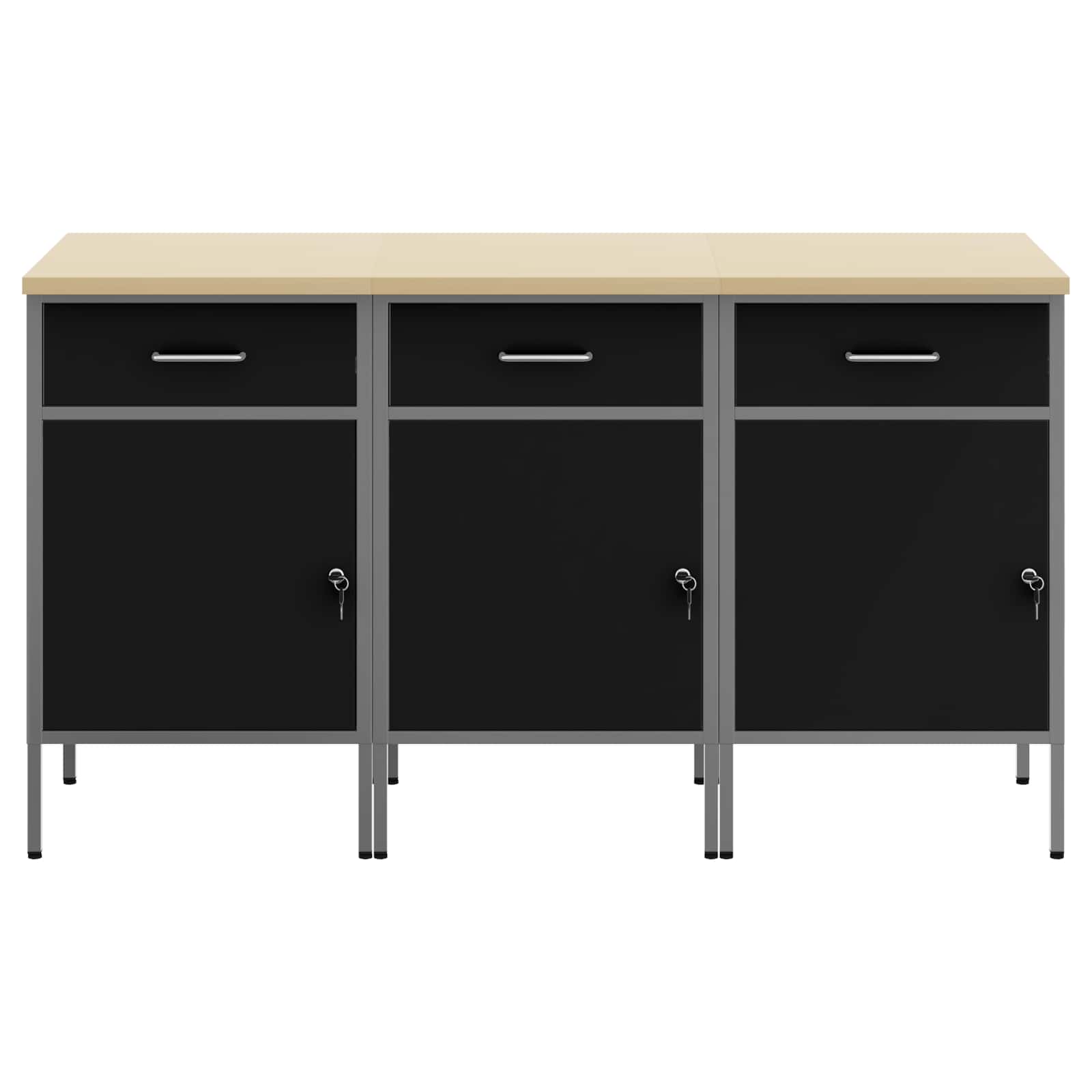 Work Cabinet with Drawer 3 pcs Black and Grey 150 x 55 x 85 cm