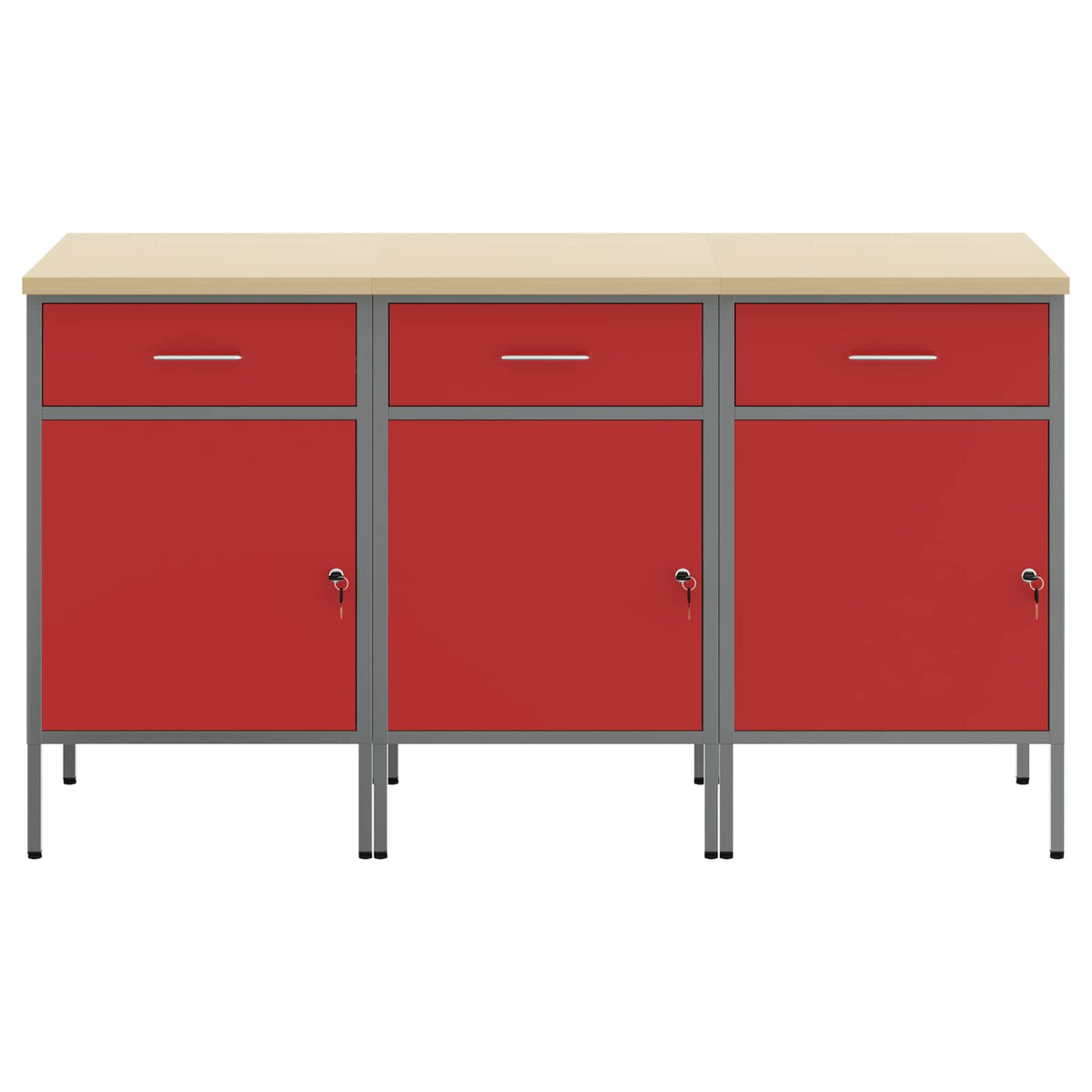 Work Cabinet with Drawer 3 pcs Red and Grey 150 x 55 x 85 cm