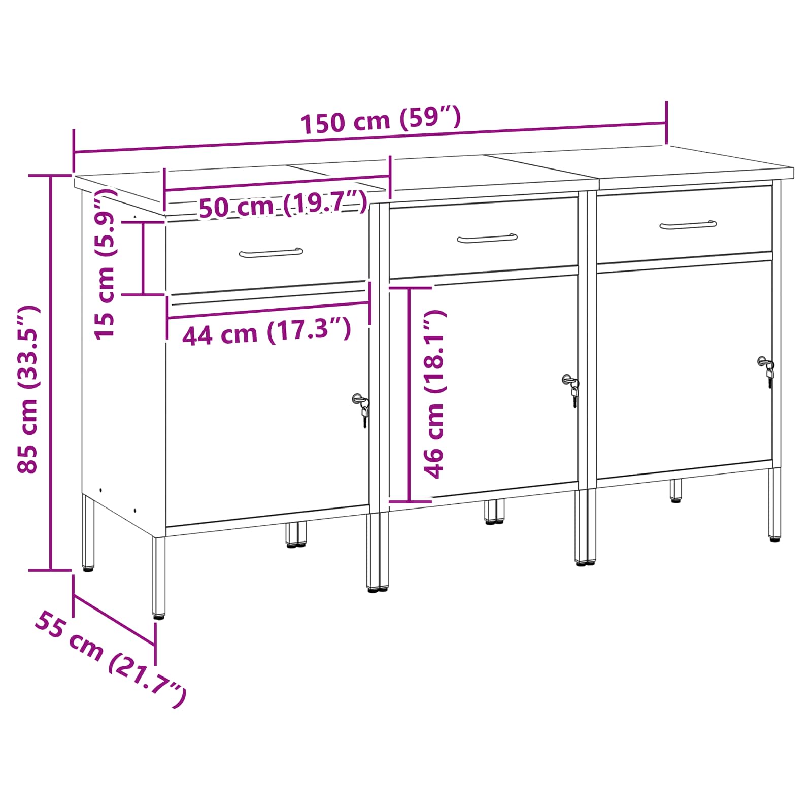 Work Cabinet with Drawer 3 pcs Red and Grey 150 x 55 x 85 cm