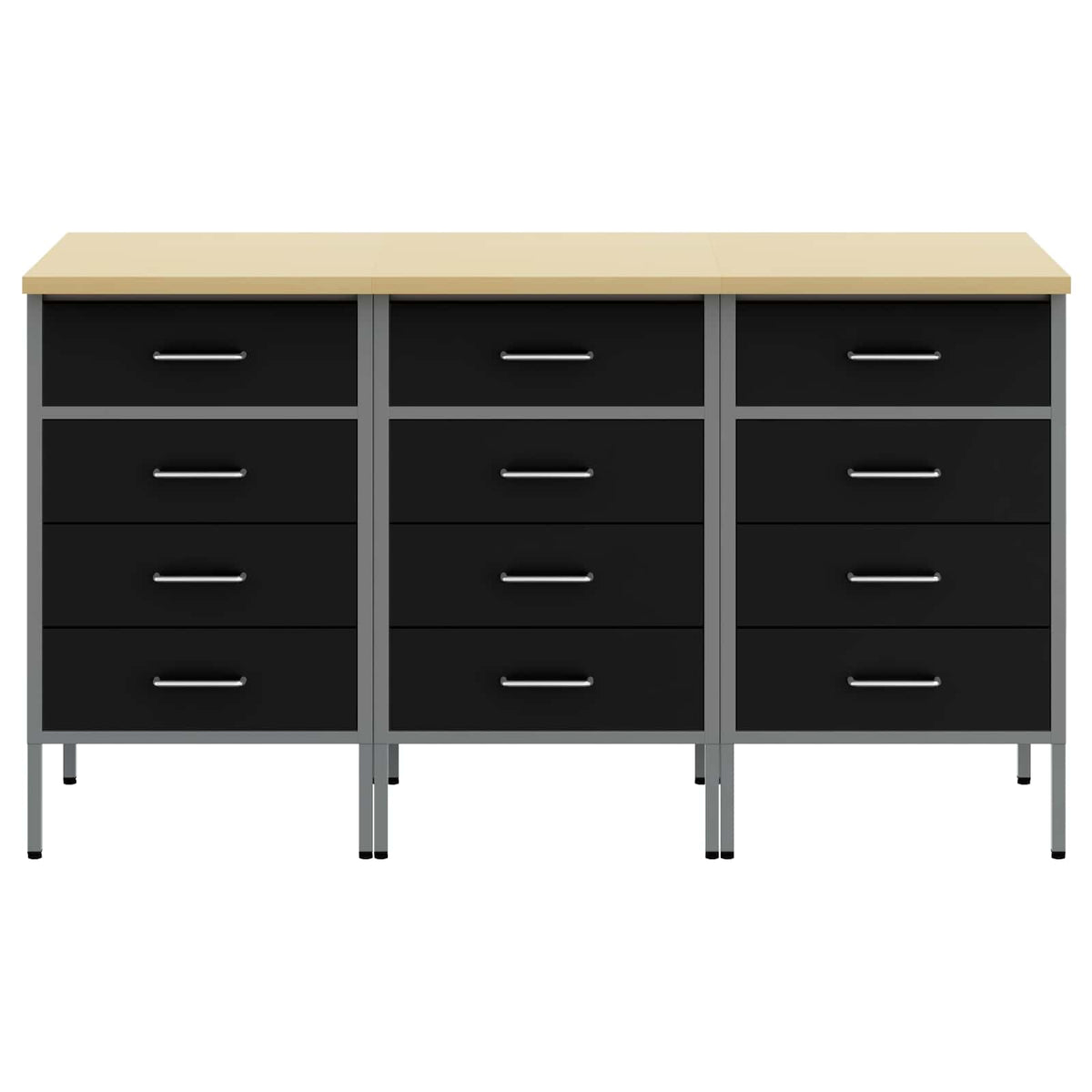 Work Cabinet with Drawer 3 pcs Black and Grey 150 x 55 x 85 cm
