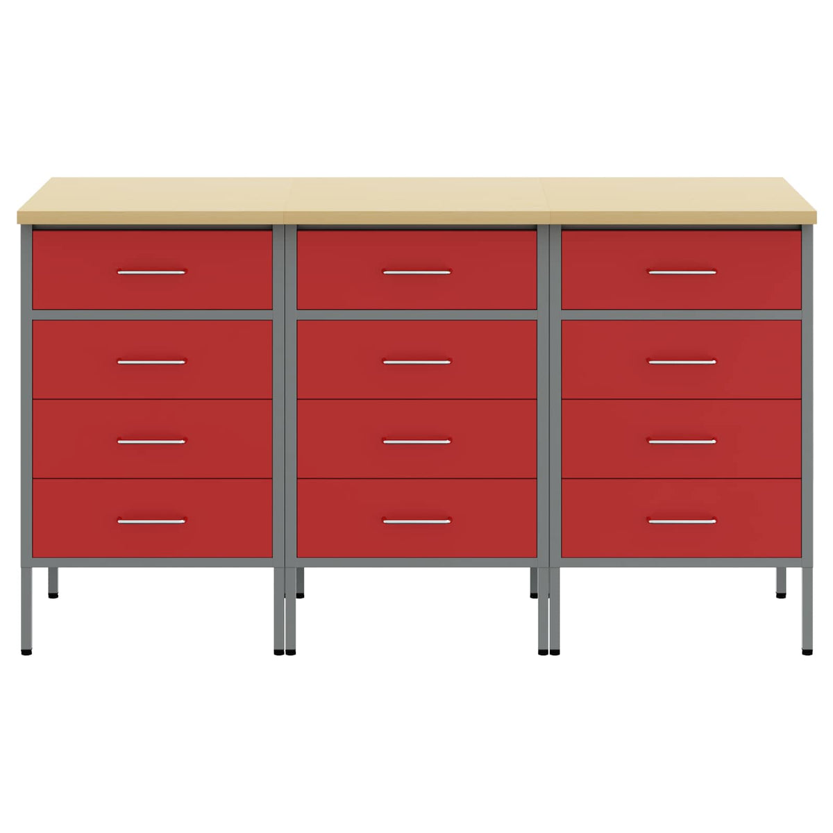 Work Cabinet with Drawer 3 pcs Red and Grey 150 x 55 x 85 cm