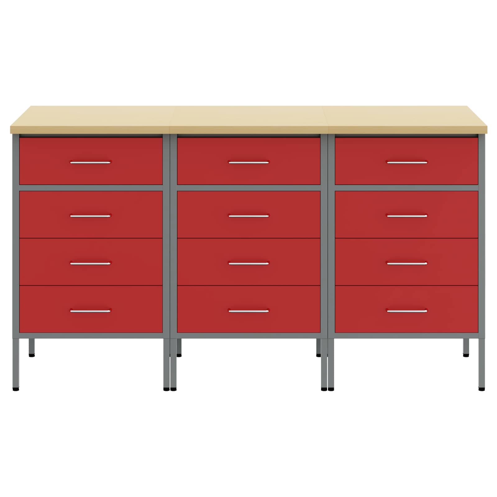 Work Cabinet with Drawer 3 pcs Red and Grey 150 x 55 x 85 cm