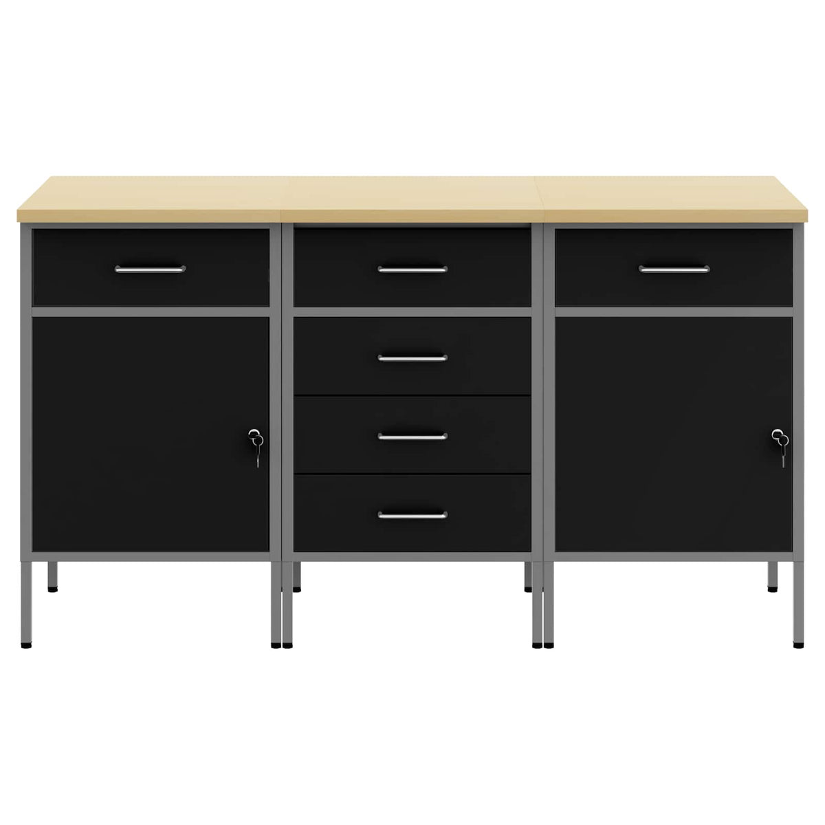 Work Cabinet with Drawer 3 pcs Black and Grey 150 x 55 x 85 cm