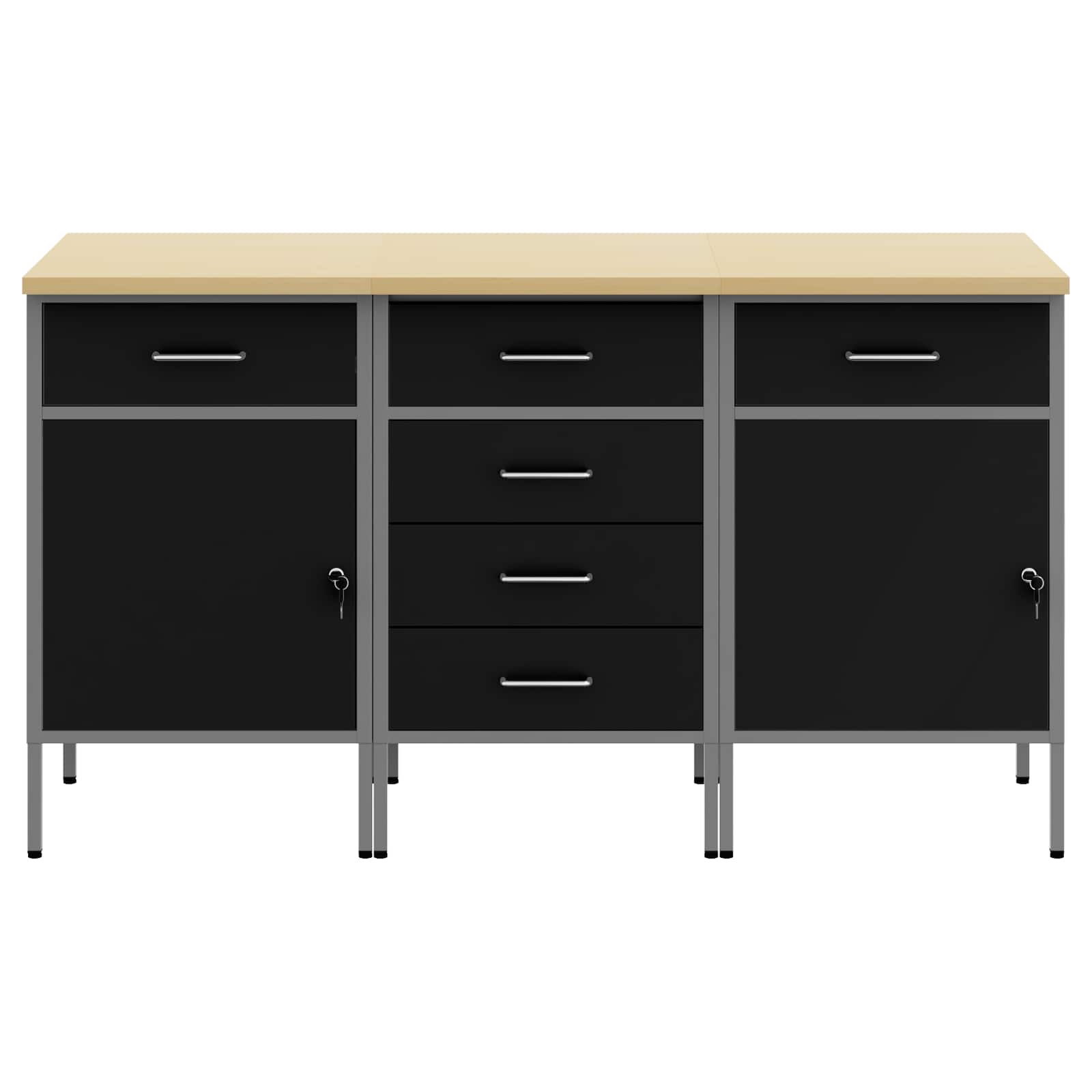 Work Cabinet with Drawer 3 pcs Black and Grey 150 x 55 x 85 cm