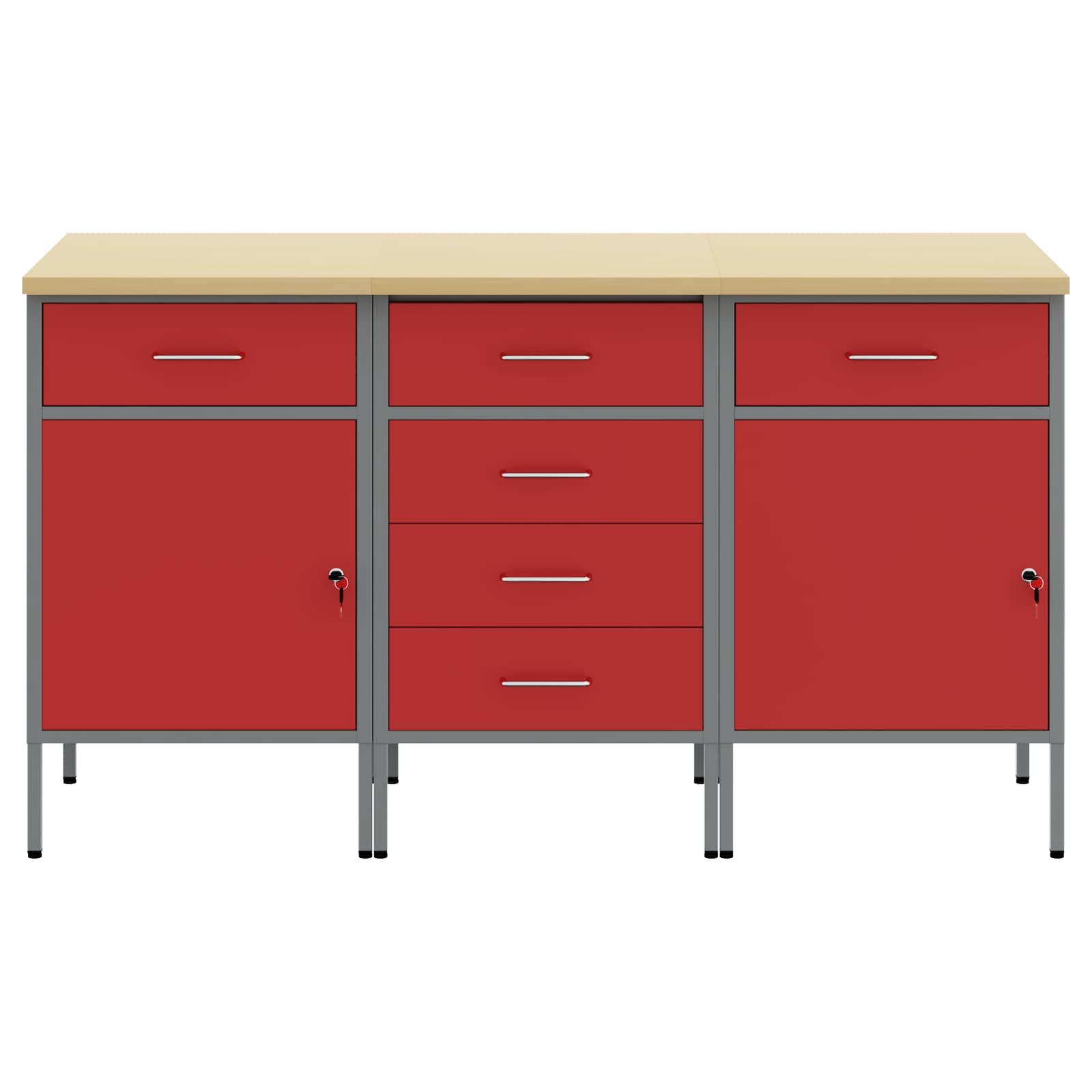 Work Cabinet with Drawer 3 pcs Red and Grey 150 x 55 x 85 cm