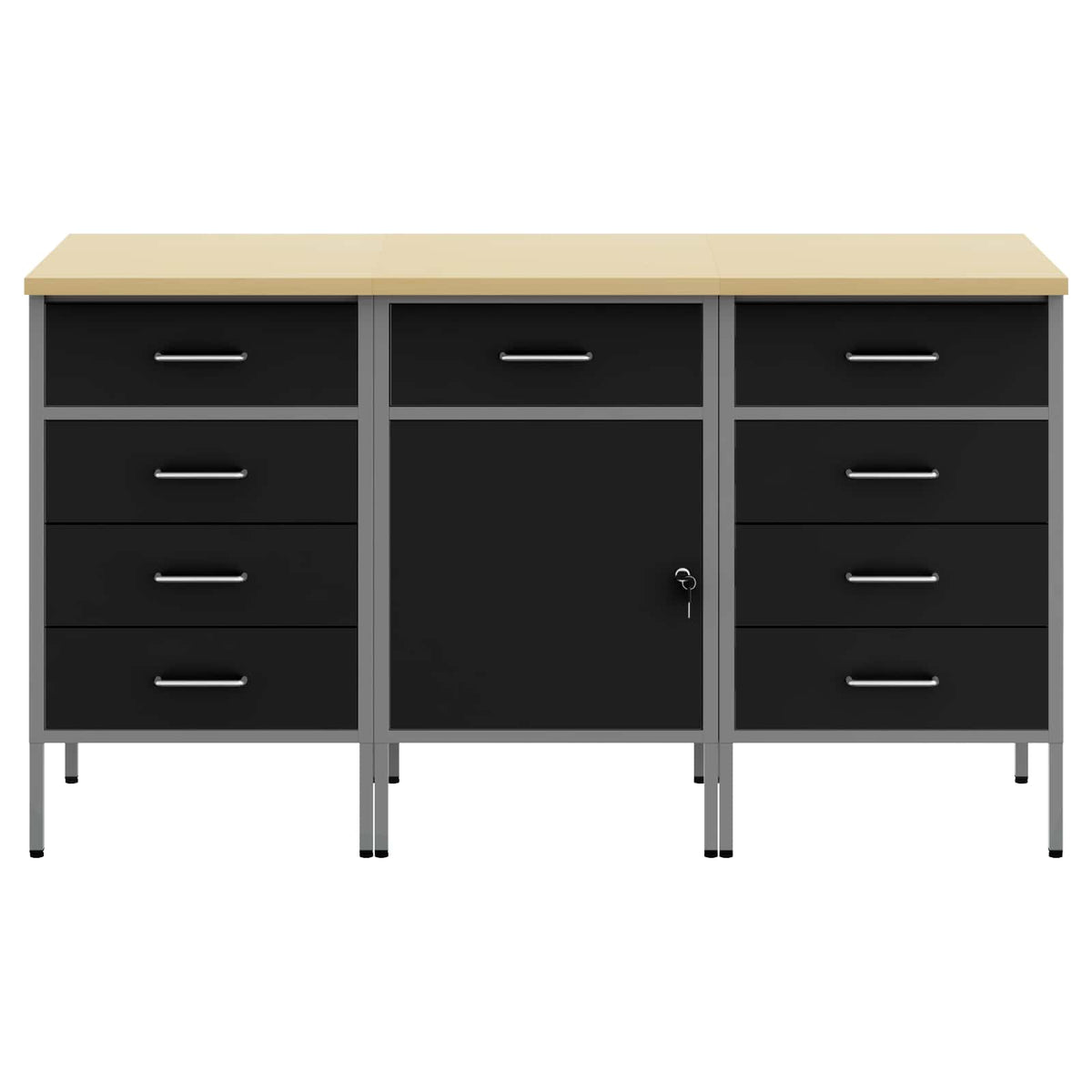 Work Cabinet with Drawer 3 pcs Black and Grey 150 x 55 x 85 cm