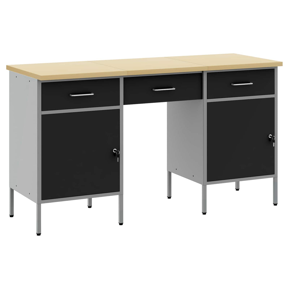 Work Cabinet with Drawer 3 pcs Black Engineered wood and steel