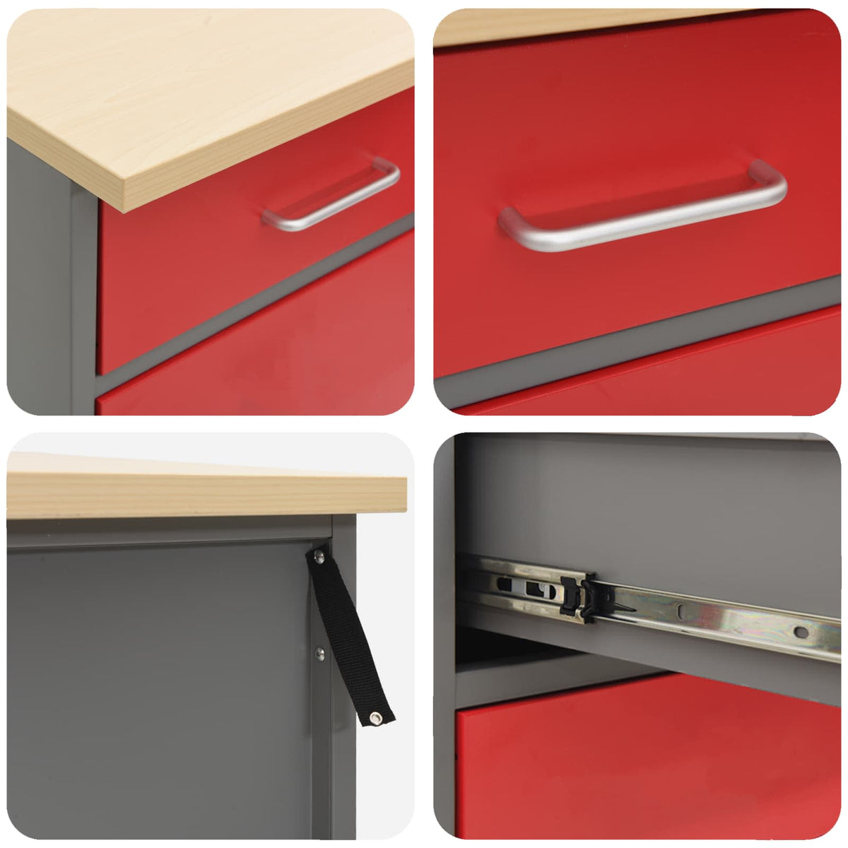 Work Cabinet 3 pcs Red and Grey Engineered wood and steel