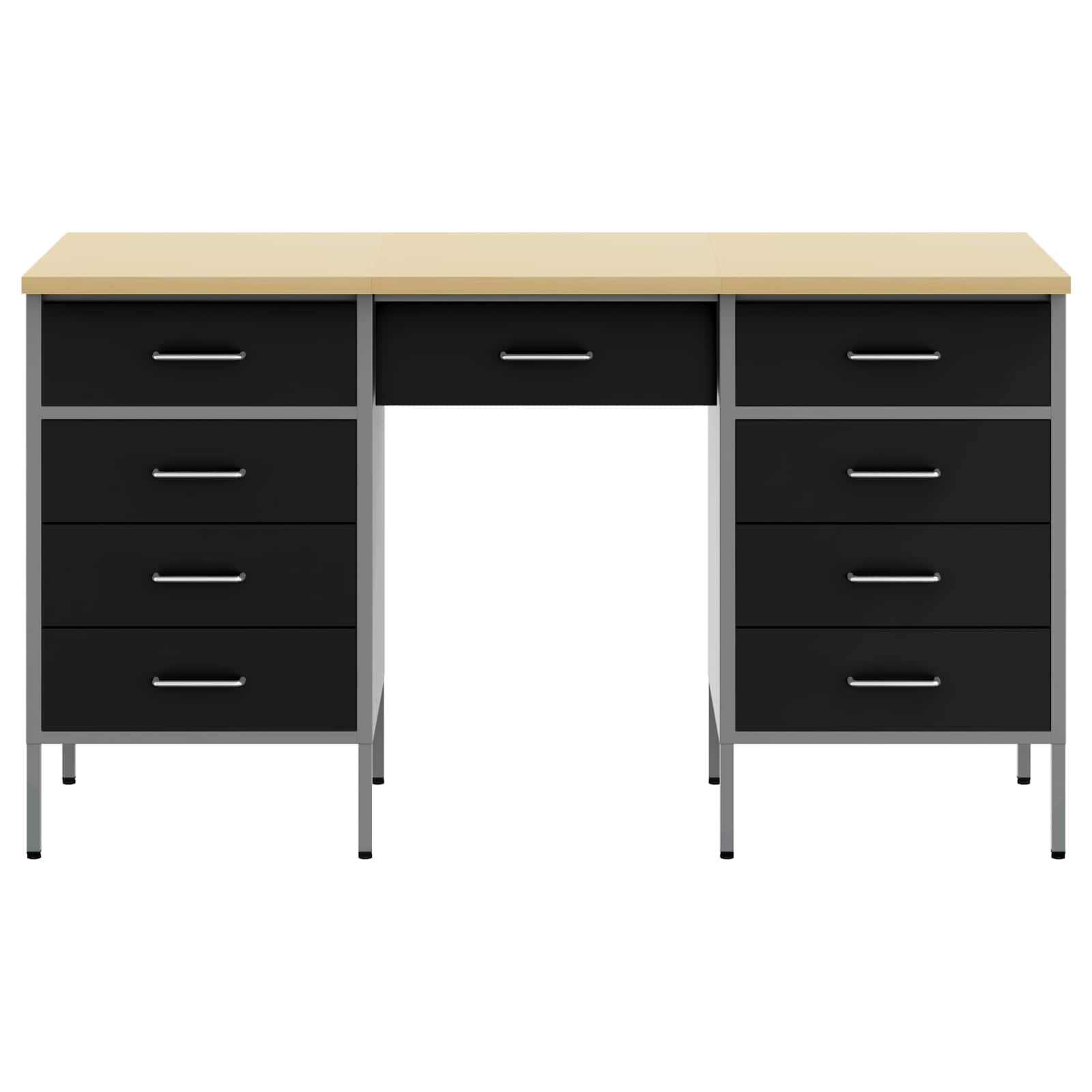 Work Cabinet with Drawer 3 pcs Black Engineered wood and steel
