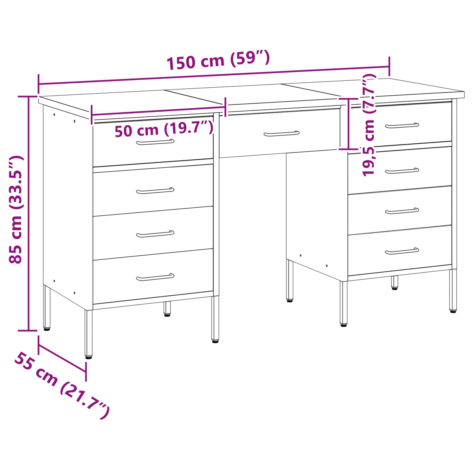 Work Cabinet with Drawer 3 pcs Black Engineered wood and steel