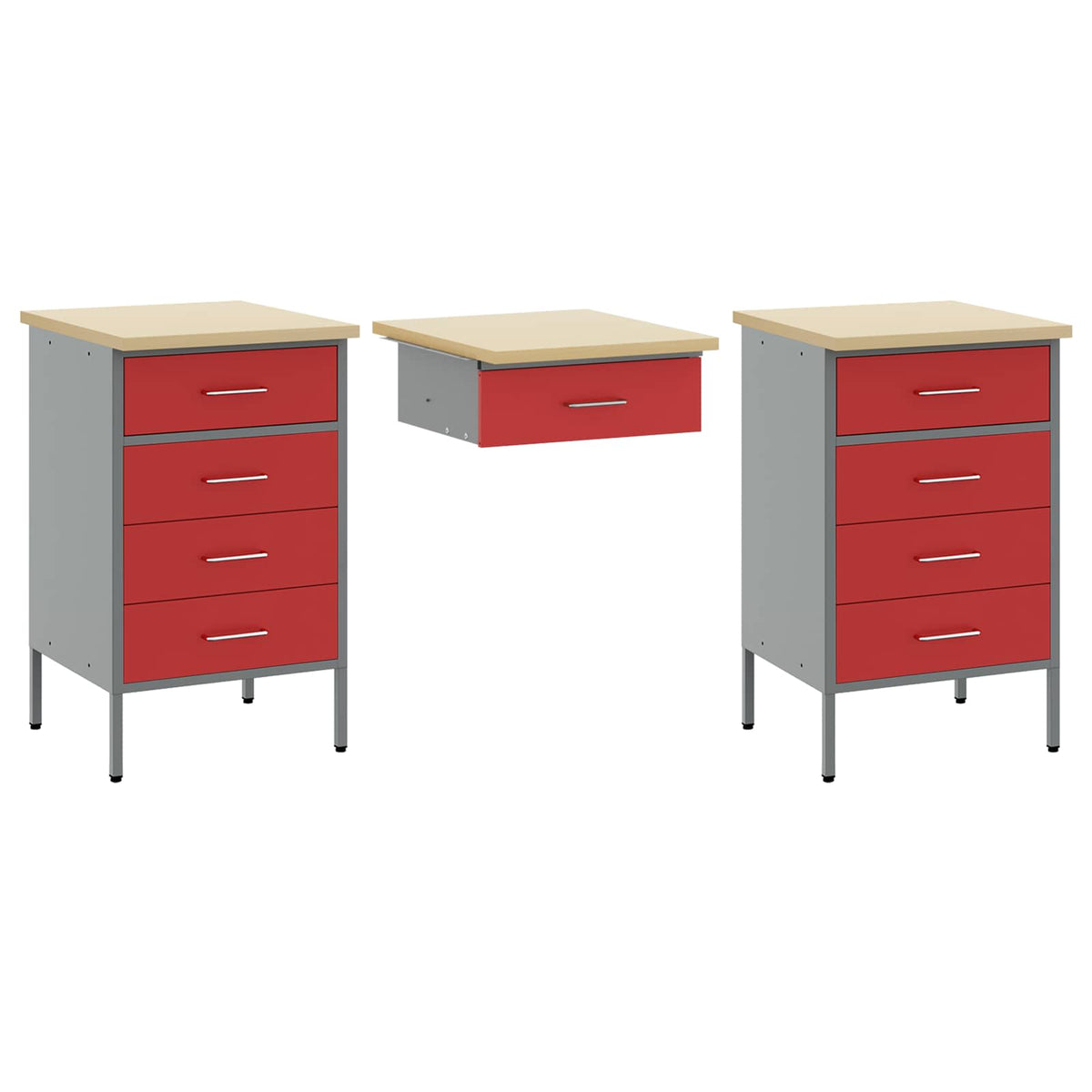 Work Cabinet with Drawer 3 pcs Red Engineered wood and steel