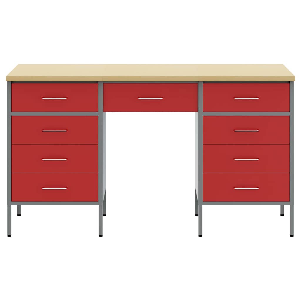 Work Cabinet with Drawer 3 pcs Red Engineered wood and steel