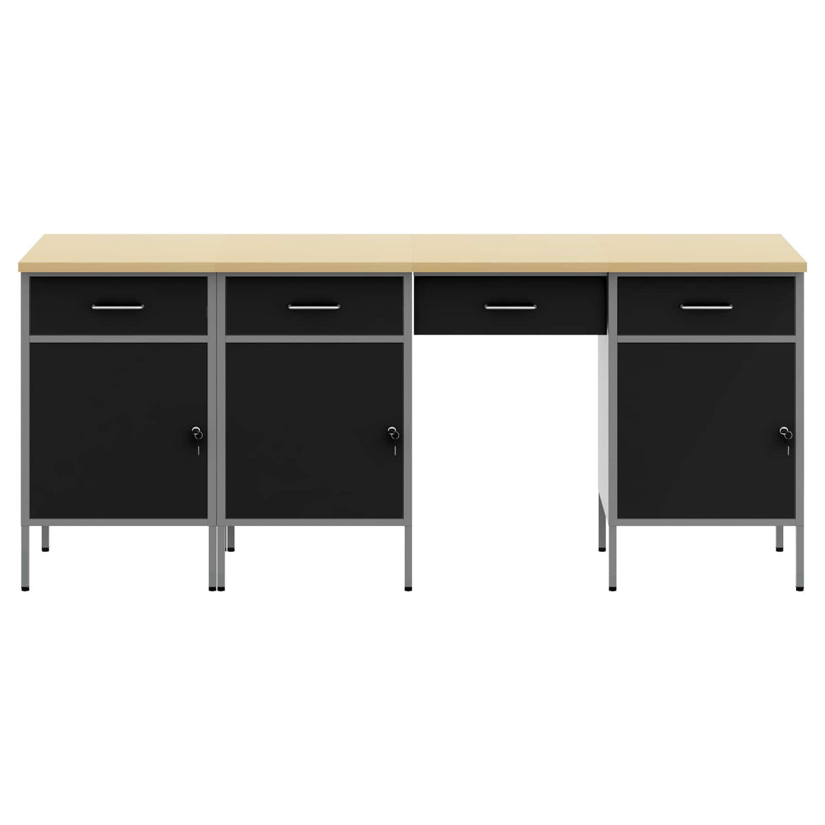 Work Cabinet with Drawer 4 pcs Black Engineered wood and steel