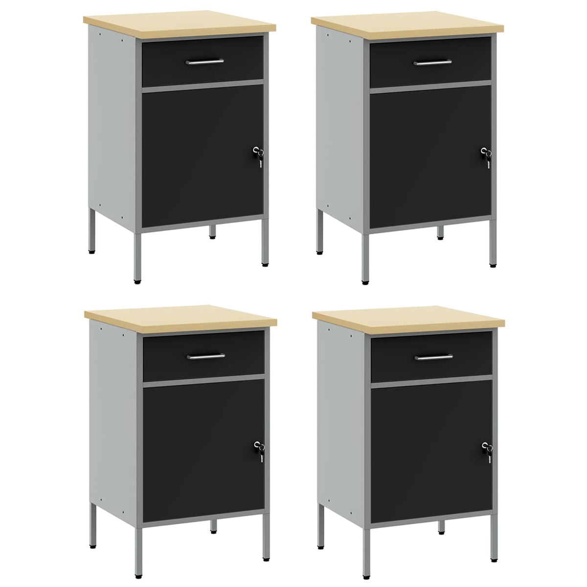 Work Cabinet with Drawer 4 pcs Black and Grey 200 x 55 x 85 cm