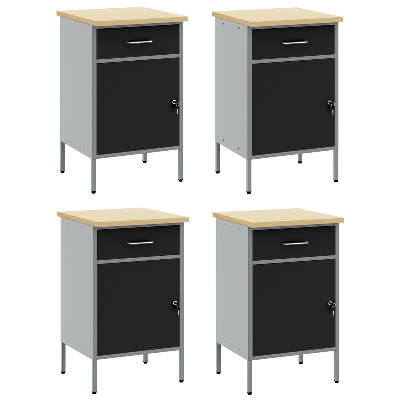 Work Cabinet with Drawer 4 pcs Black and Grey 200 x 55 x 85 cm