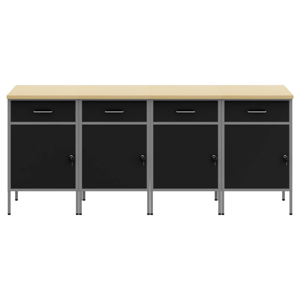 Work Cabinet with Drawer 4 pcs Black and Grey 200 x 55 x 85 cm