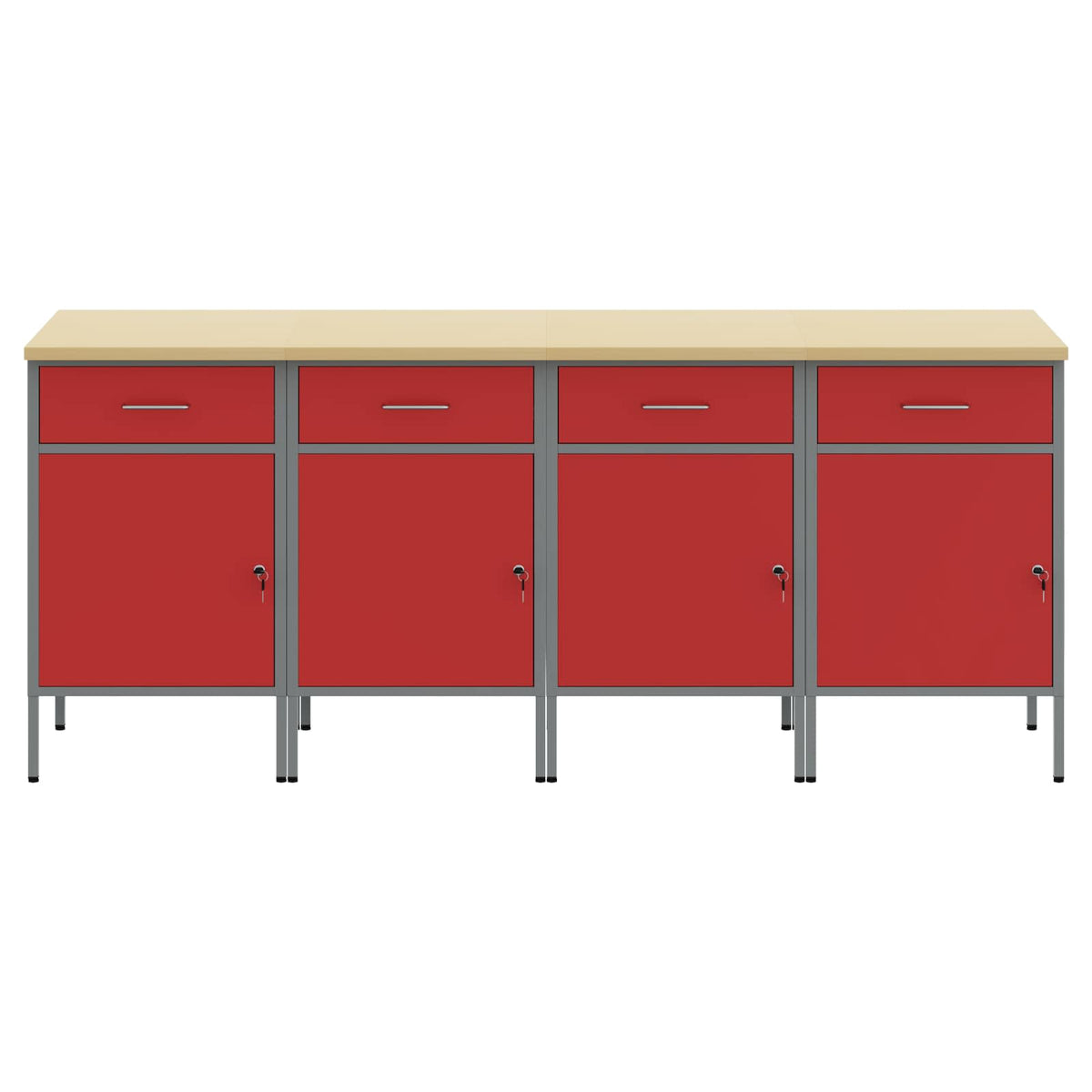 Work Cabinet with Drawer 4 pcs Red and Grey 200 x 55 x 85 cm
