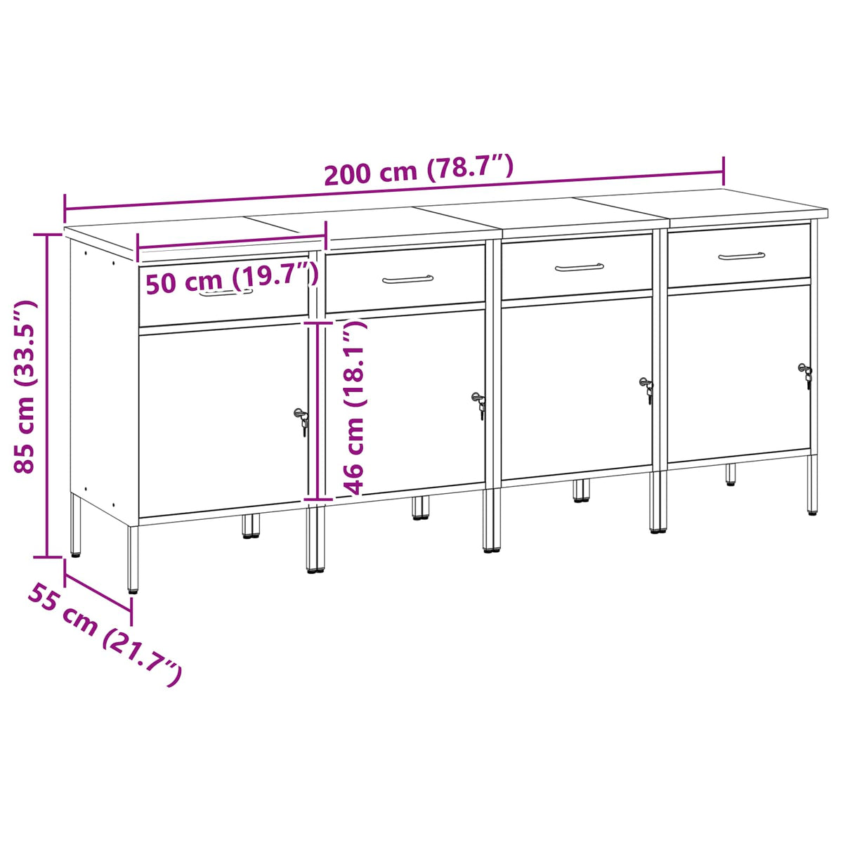 Work Cabinet with Drawer 4 pcs Red and Grey 200 x 55 x 85 cm