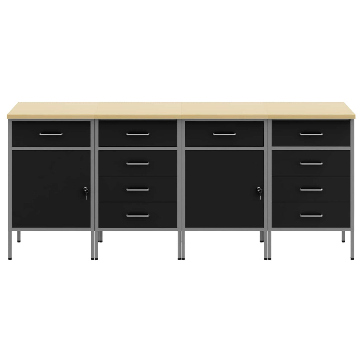 Work Cabinet with Drawer 4 pcs Black and Grey 200 x 55 x 85 cm
