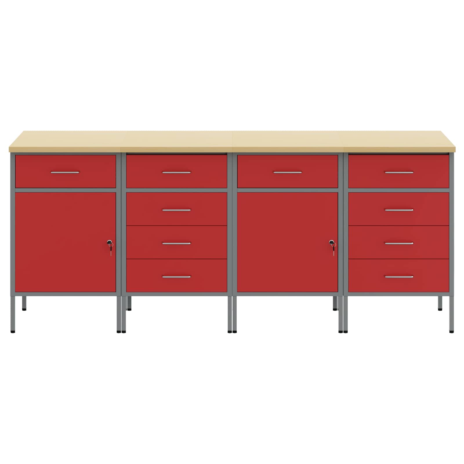 Work Cabinet with Drawer 4 pcs Red and Grey 200 x 55 x 85 cm