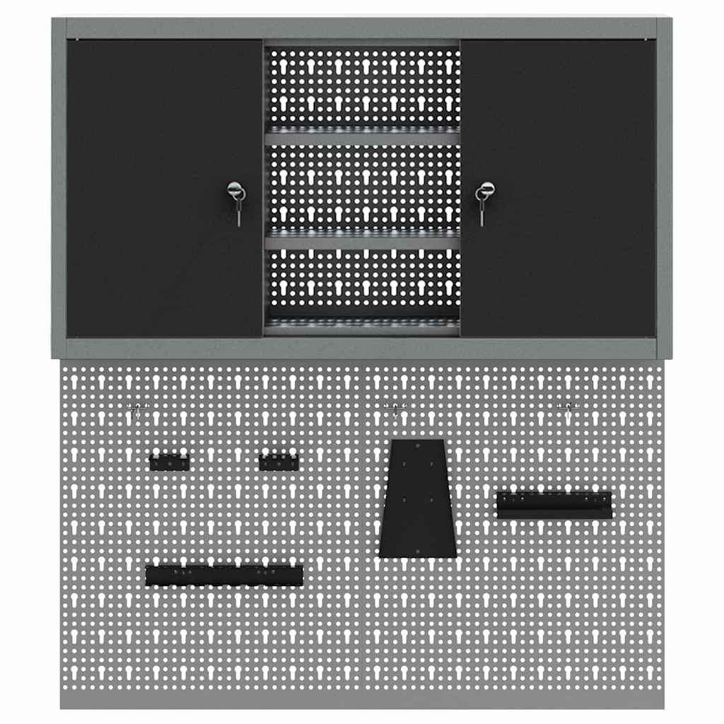 Tool Cabinet Set with Shelf 3 pcs Black Powder-Coated Steel