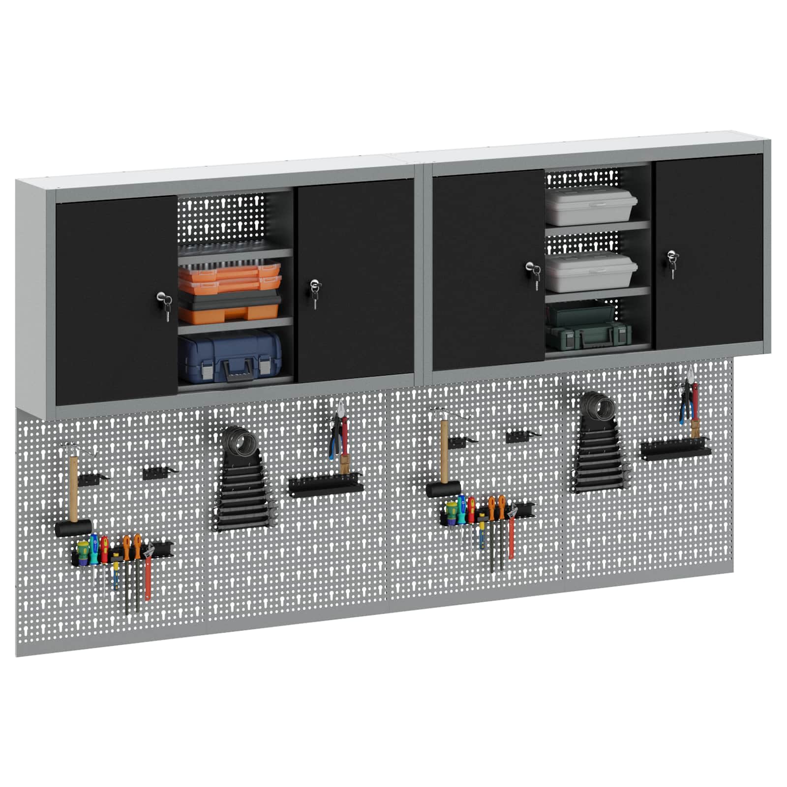 Tool Cabinet Set with Shelf 4 pcs Black Powder-Coated Steel