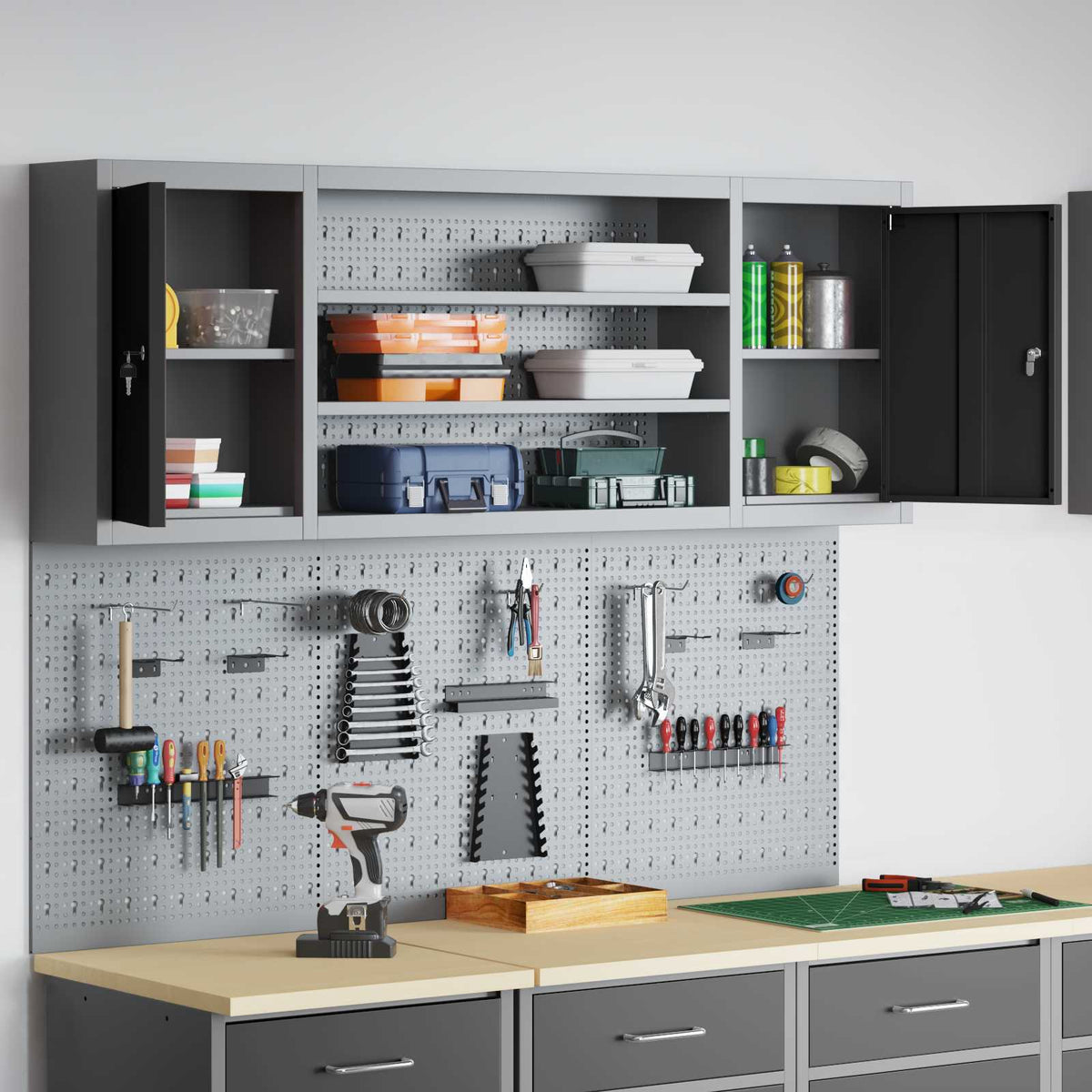 Tool Cabinet Set with Shelf 6 pcs Black Powder-Coated Steel