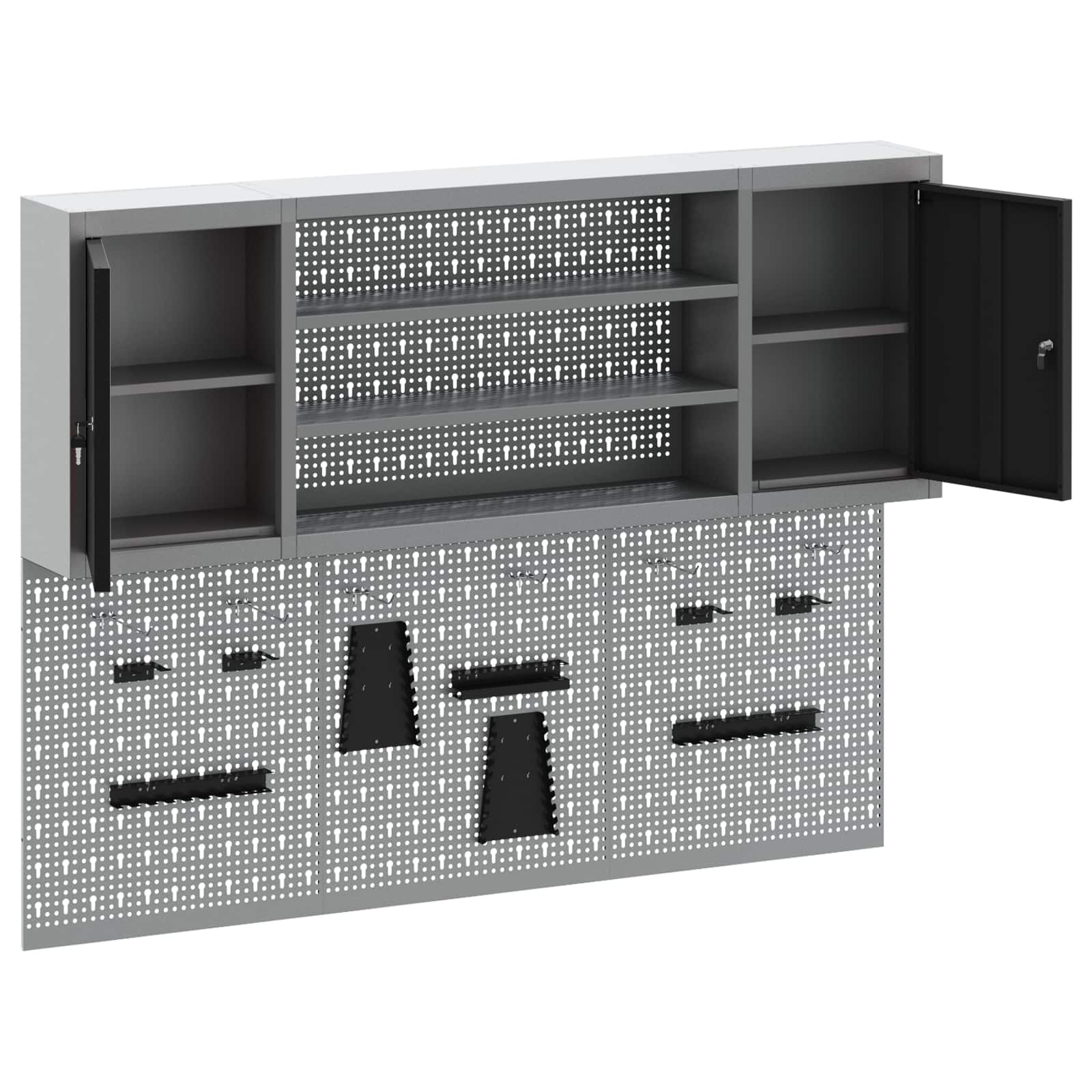 Tool Cabinet Set with Shelf 6 pcs Black Powder-Coated Steel