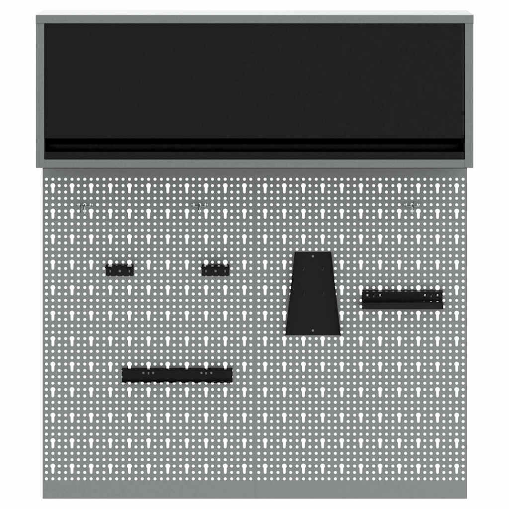 Tool Cabinet Set with Shelf 3 pcs Black Powder-Coated Steel