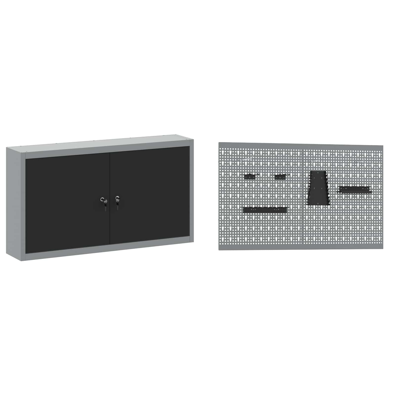Work Cabinet with Drawer 5 pcs Black Engineered wood and steel