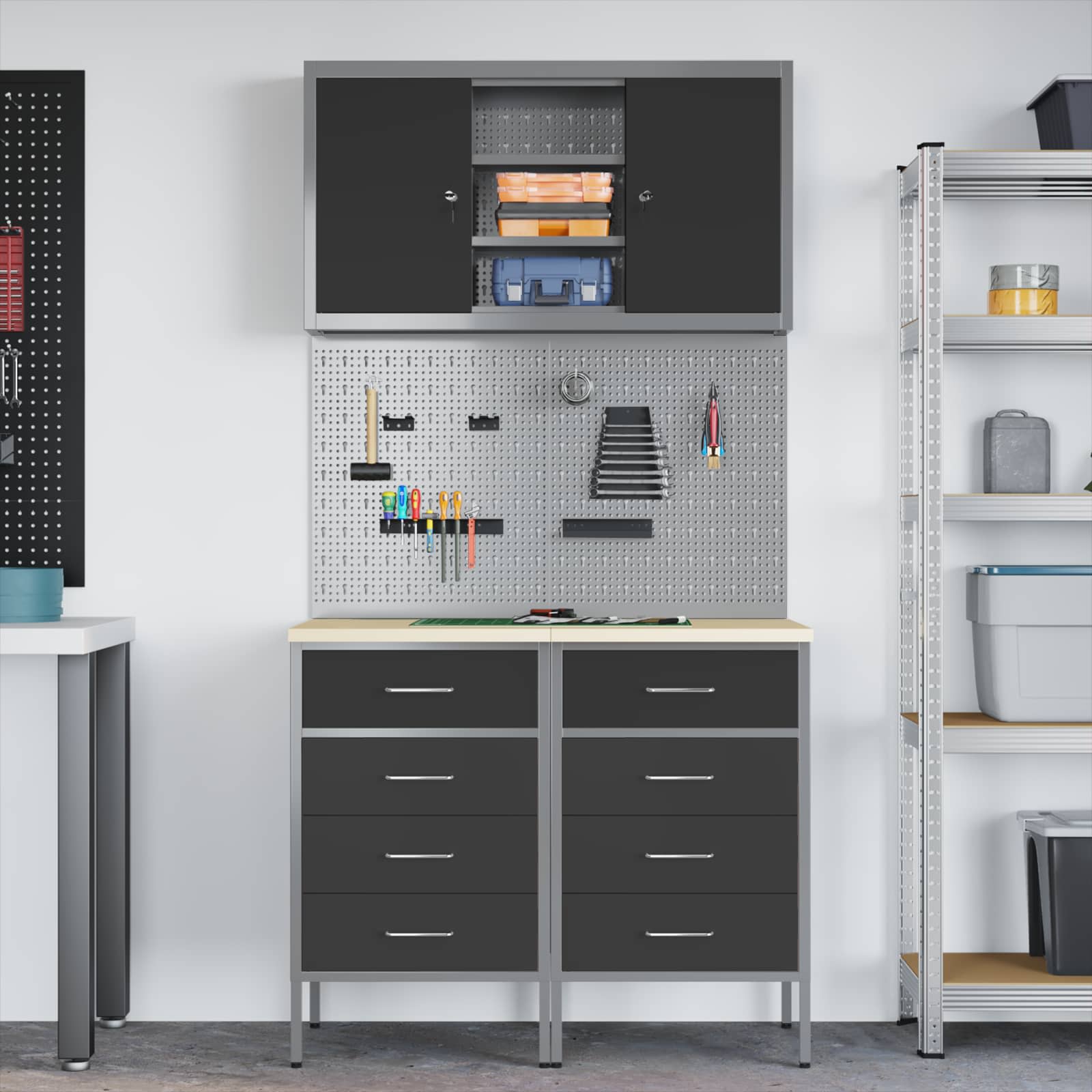 Work Cabinet Set with Drawer with Shelf 5 pcs Black