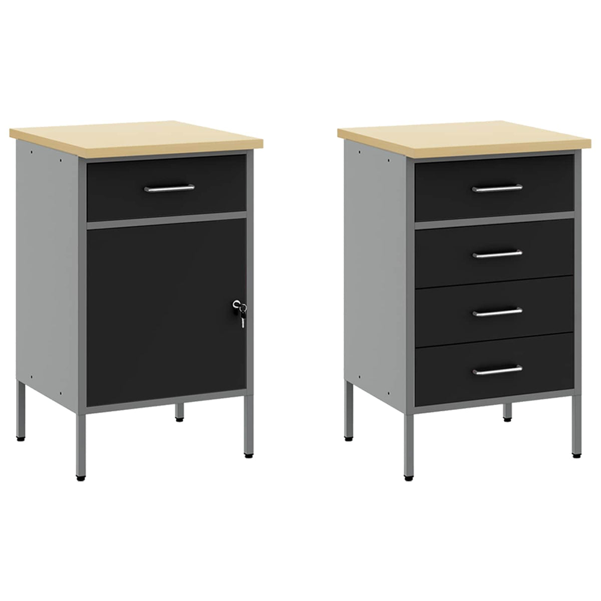 Work Cabinet Set with Drawer with Shelf Manual 5 pcs Black